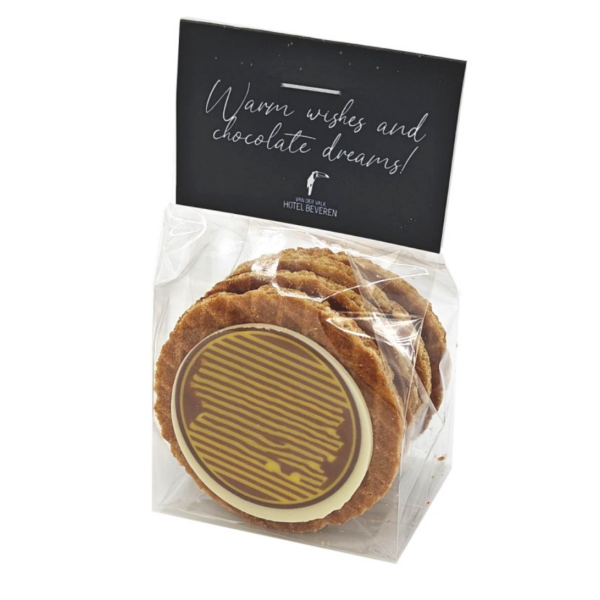 Stroopwafels met chocoladeschildje en kopkaartje